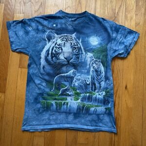 Liquid Blue Tiger Shirt Mens M Blue Tie Dye All Over Graphic Nature Wildlife Tee